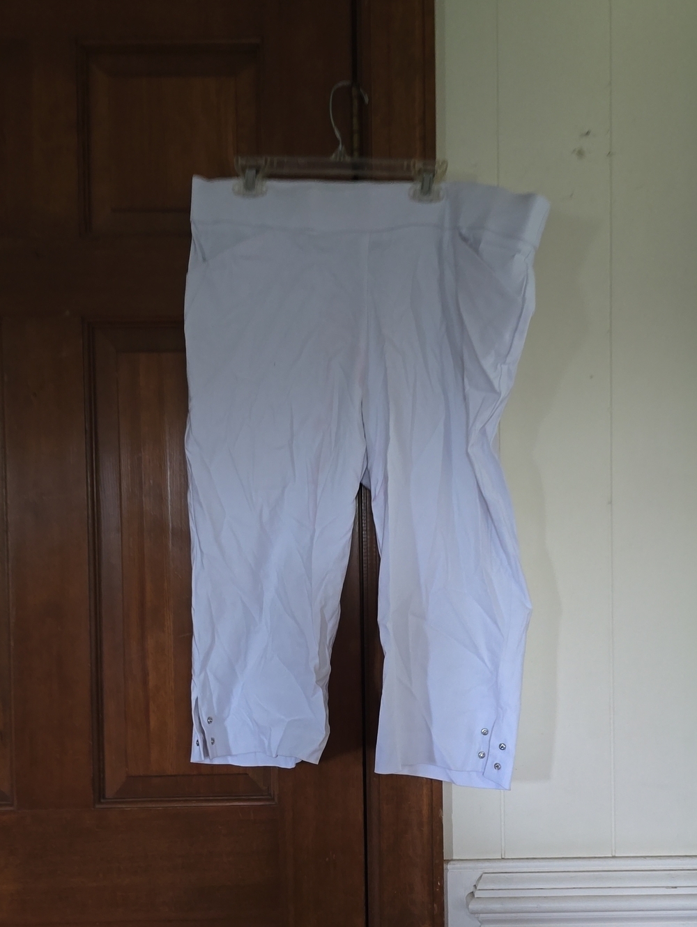 Counterparts White Capri Pants with Snap Hem Detail